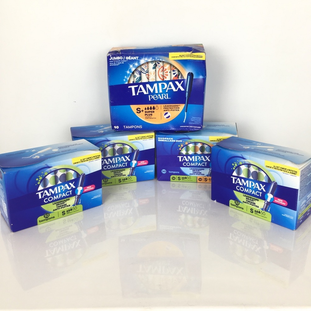 Tampax Pearl Tampons 50 Count and Tapax Compact 126 Count Bundle 5 Boxes